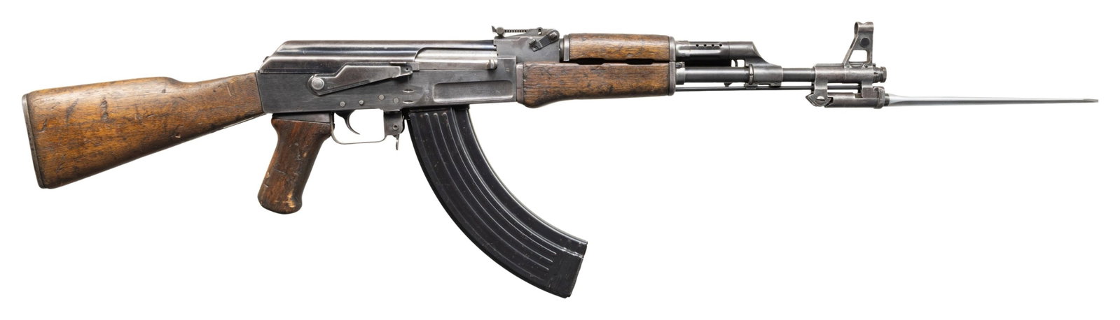 FULLY TRANSFERABLE, VIETNAM ERA, CHINESE TYPE: 56 "SPIKER" AK-47 VARIANT WITH MILLED RECEIVER. Cal. 7.62x39mm. S# IJ2377. Bbl. 16". Chinese Type 56 AK-47 variant. Heavy, milled receiver marked on the trunnion w/ "66" inside the triangle indicating