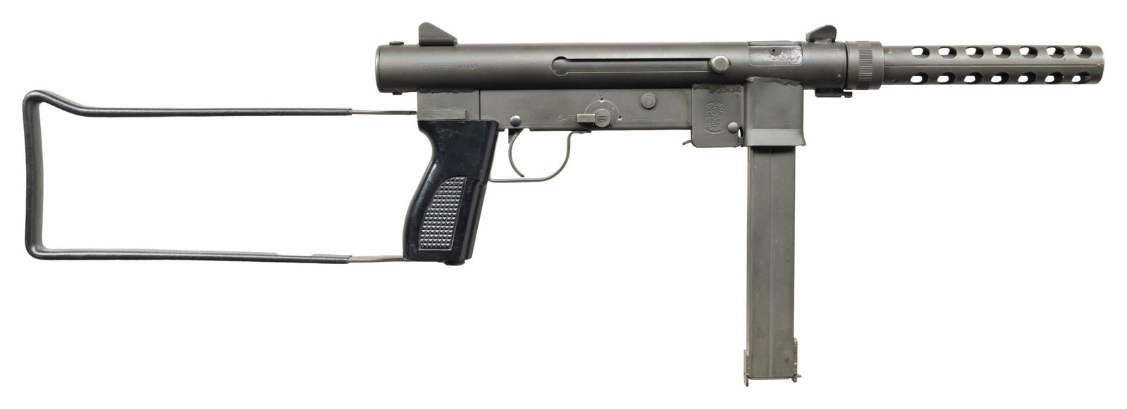 VERY NICE SMITH & WESSON MODEL 76 SUBMACHINE GUN.: Cal. 9mm (9mm Luger). S# U4655. Bbl. 8". Originally developed and mfg. by Smith & Wesson during the Vietnam War to compensate for the lack of imported (and desired) Swedish M/45B submachine guns.