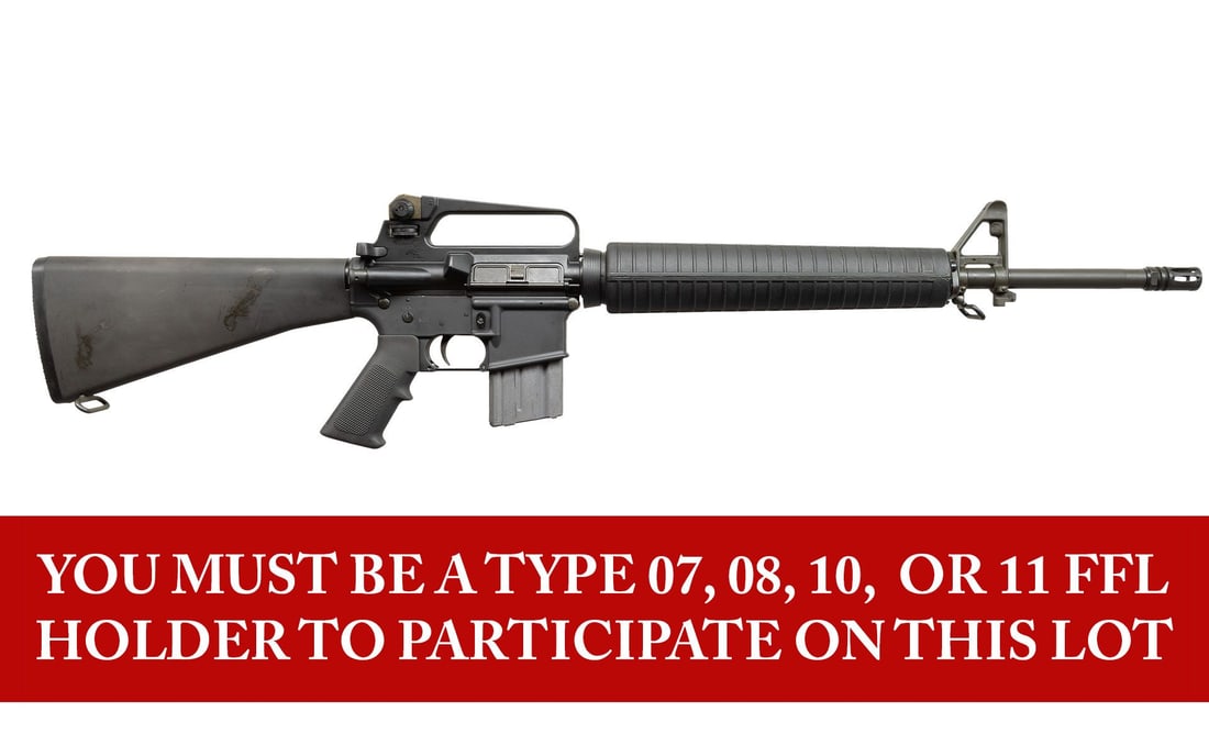POST 86 DEALER SAMPLE COLT M16 A2 BURST: FIRE RIFLE. ***BIDDERS INTERESTED IN THIS LOT MUST CURRENTLY HOLD A TYPE 07, 08, 10, OR 11 FFL.*** Cal. 5.56mm. S# 011546A. Bbl 22" with A2 Flash hider. front sight with bayonet lug, carry handle,