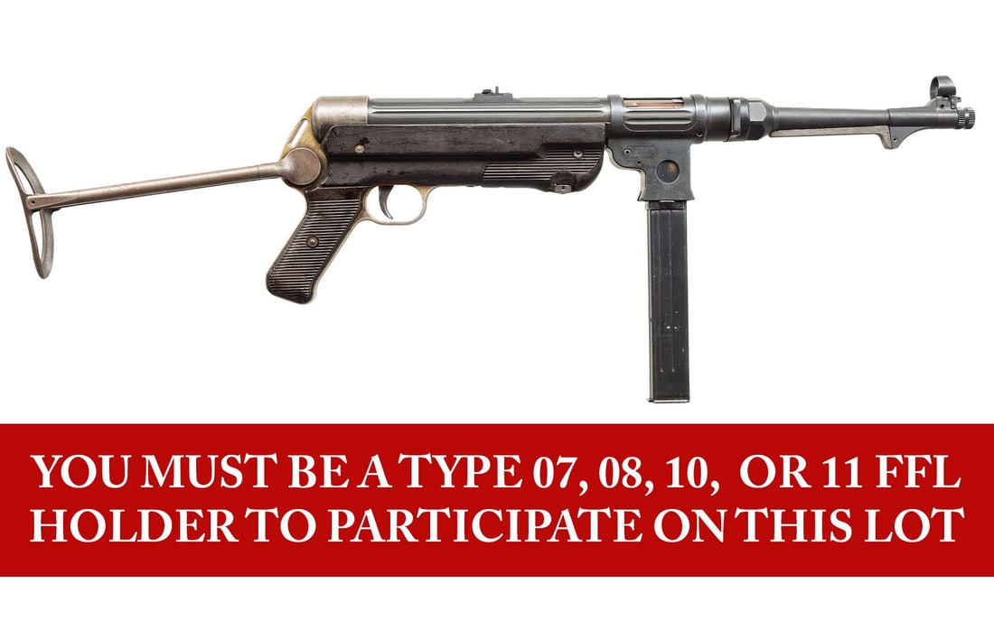 POST 86 DEALER SAMPLE GERMAN MP38 SMG.: ***BIDDERS INTERESTED IN THIS LOT MUST CURRENTLY HOLD A TYPE 07, 08, 10, OR 11 FFL.*** Cal. 9mm Luger. S# 7346. 1940 dated heel. Mismatched numbers throughout. bakelite lower. Eagle 37 WAA. MAGS: