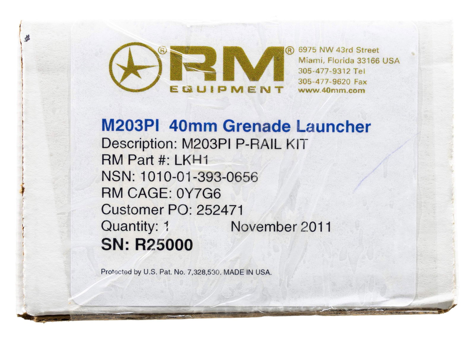 AS NEW RM EQUIPMENT M-203 PI 40MM GRENADE LAUNCHER: Cal 40mm. S#R25000. RM Equipment was founded in the early 1970s and specializes in the M-203 PI (Product Improved) Grenade Launcher. While the M-203 is well known and widely used, the M-203PI offers
