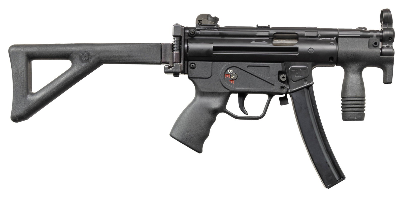 FULLY TRANSFERABLE MP5K SUBMACHINE GUN.: Cal. 9mm. S# 2118032 (Host Gun) & K535 (Sear). Bbl. 5". Standard MP5K style sights. Appears to be a former SP89 pistol converted to MP5K SBR & further converted to a select fire SMG with a Qualified M