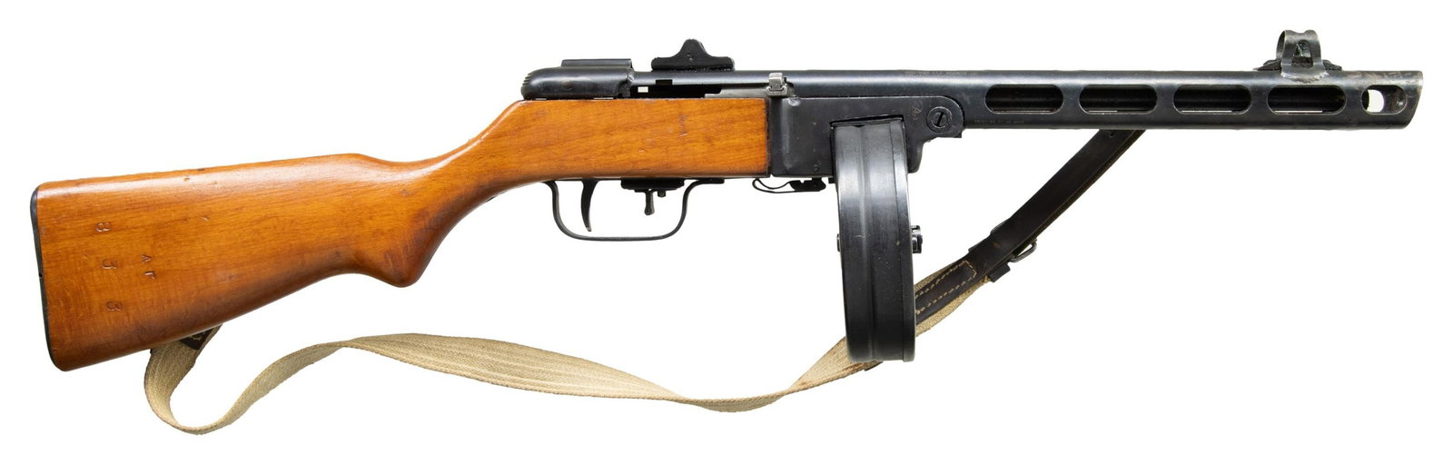 AA ARMS/WWW USA SR-41 SHORT BARRELED SEMI AUTO: RIFLE.Cal. 7.62x25. S# 030296. Bbl. 10 1/2" with shroud. PPSH-41 style sights. Short barreled closed bolt semi auto rifle built on an AA Arms receiver & varied Soviet surplus parts. Left side of recei