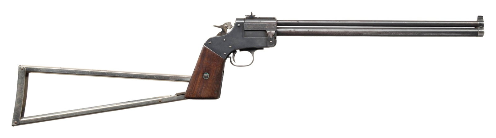 MARBLES MODEL 1921 GAME GATTER O/U COMBINATION: GUN. Cal. 22 / .410 GA, 2 1/2". S# 19052. Bbl. 15". Model 1921 Game Getter O/U combination gun mfg. by Marble Arms & Mfg. Co. The left side of the bbl. is marked "~MARBLE'S~/ GAME GETTER GUN/ MARBLE A