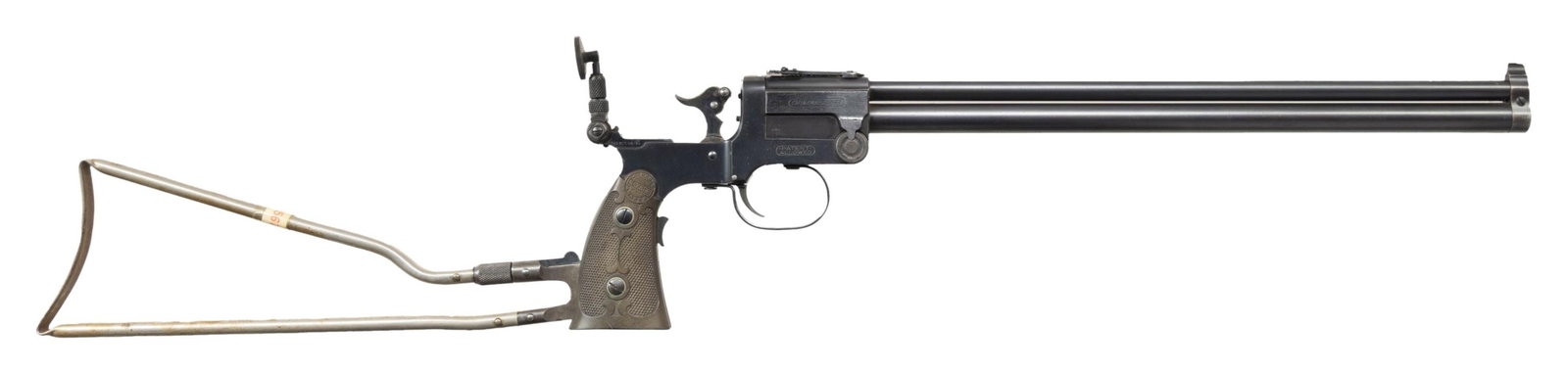 MARBLES MODEL 1908 GAME GETTER COMBINATION GUN.: Cal. 22 / 44. S# 6546. Bbl. 15". Model 1908 Game Getter O/U combination gun mfg. by Marble Safety Axe Co. The left side of the breechblock is marked "-MANUFACTURED BY THE-/ MARBLE SAFETY AXE CO./ -GLA