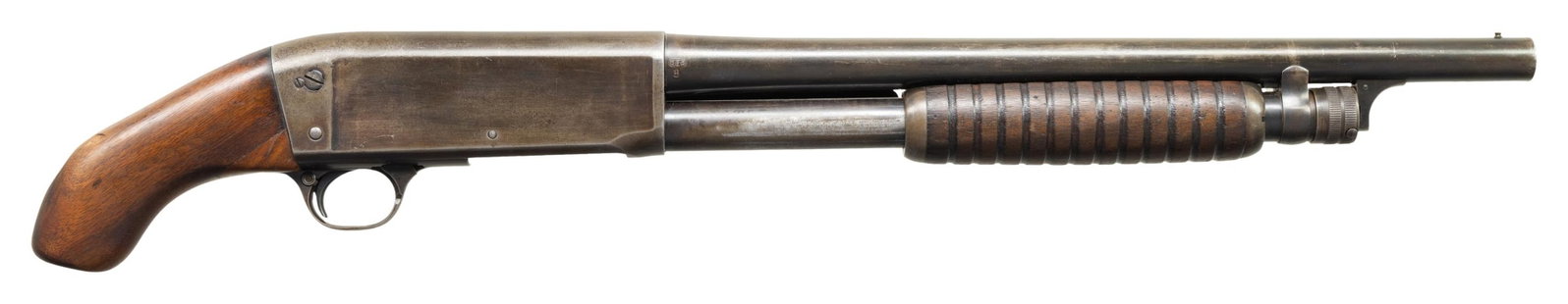 EARLY REMINGTON ARMS MODEL 17 SPECIAL POLICE: "WHIPIT" GUN WITH POLICE PROPERTY TAG. Cal. 20 Ga. S# 43917. Bbl. 15.25". A unique, original Remington Model 17 shotgun in the "Whipit" configuration. First introduced in 1917, it was early 1921 befor