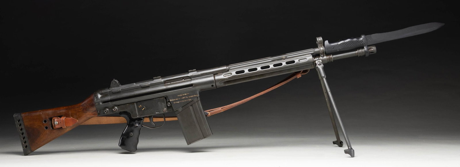 DESIRABLE MARS CETME SPORT SEMI AUTO RIFLE.: Cal. 7.62x51. S# S-02201*. Bbl. 18" with flash hider. Post front sight with hood. Flip up aperture rear sight. Receiver top has correct scope mounting blocks. Scarce Mars imported CETME rifle. These r