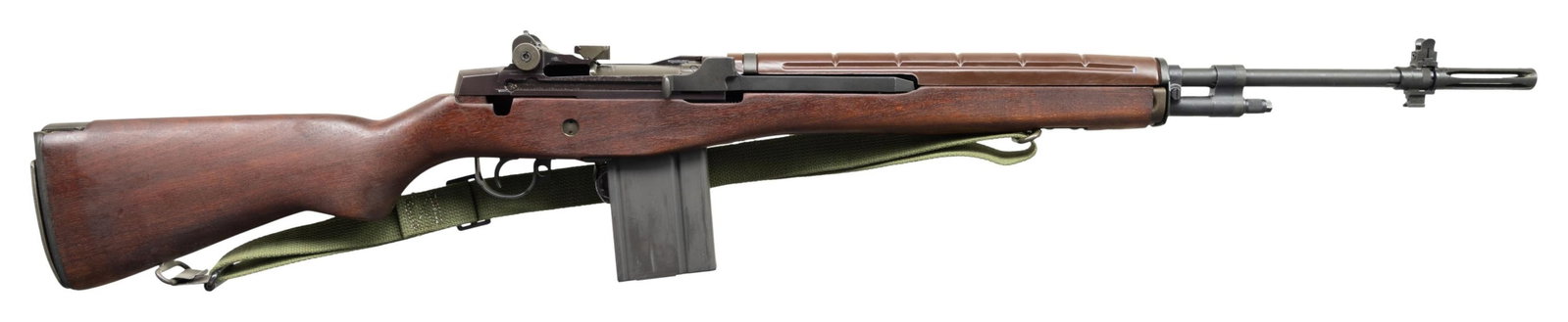 SPRINGFIELD ARMORY M1A SEMI-AUTO RIFLE.: Cal. 7.62x51. S# 076953. 25" bbl including flash suppressor. T105E1 rear sight. Blade front sight with protective ears. Flash suppressor made with bayonet lug. Gas cylinder shut-off is functional. All