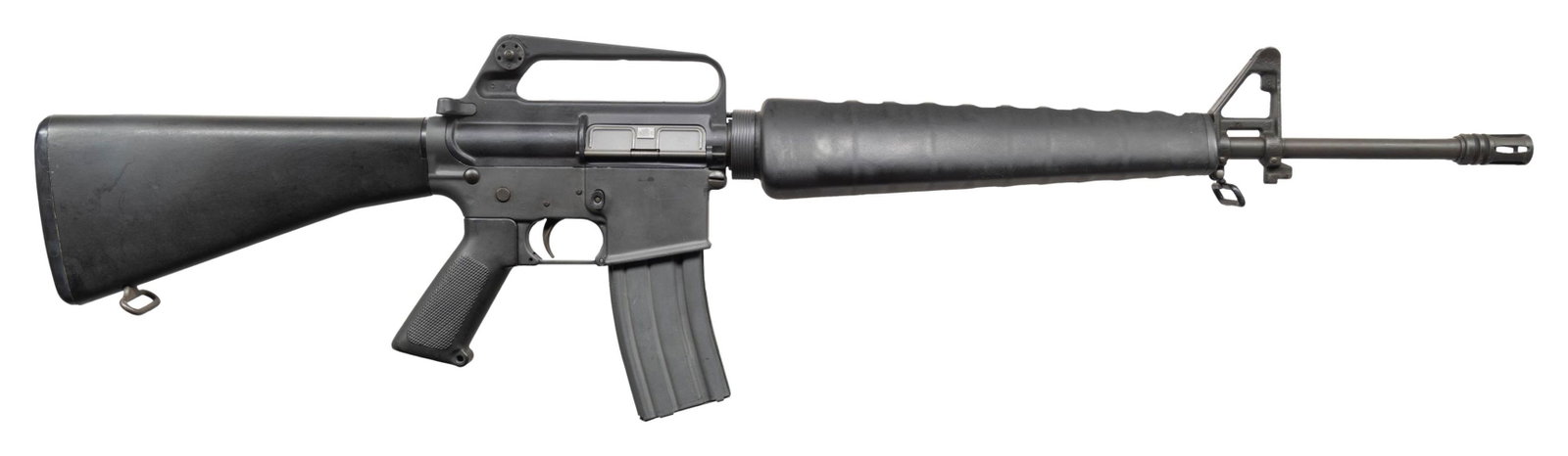 PRE-BAN COLT AR-15 MODEL SP1 WITH 2 MAGS.: Cal. 223. S# SP132240. Bbl. 20". Chrome bore threaded pencil barrel terminated w/ A1 flash hider. Barrel marked: "C MP CHROME BORE". Protected post front sight / gas block / bayonet lug. Full length t