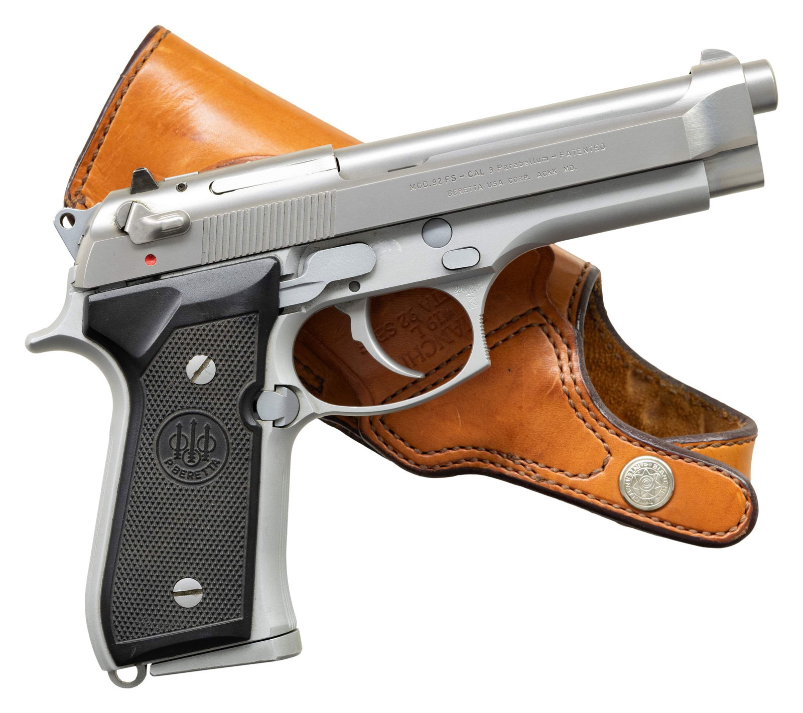 BERETTA 92FS INOX PISTOL OWNED BY SULLY OF: GODSMACK. Cal. 9mm Para. S# L00729Z. Bbl. 4 7/8". *All proceeds from this item will be donated to NH Veterans Programs* Three dot sights. Italian made Beretta 92FS Inox pistol owned by Sully Erna, lea