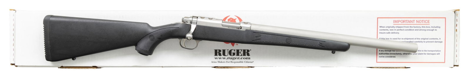 NEW, RUGER MODEL 77/22 BOLT ACTION RIFLE WITH: INTEGRAL AWC ULTRA II SILENCER & ACCESSORIES. Cal. 22 (22 LR). S# 703-20109 (receiver) 121211 (silencer). Bbl. 17 5/8". Model 77/22 bolt action rifle mfg. by Ruger and subsequently fitted with an inte