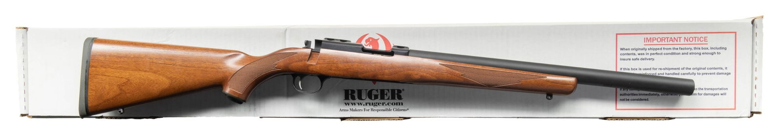 NEW, RUGER MODEL 77/22 BOLT ACTION RIFLE WITH: INTEGRAL AWC ULTRA II SILENCER & ACCESSORIES. Cal. 22 (22 LR). S# 703-68608 (receiver) 121181 (silencer). Bbl. 17 5/8" (with silencer). Model 77/22 bolt action rifle mfg. by Ruger and subsequently fit