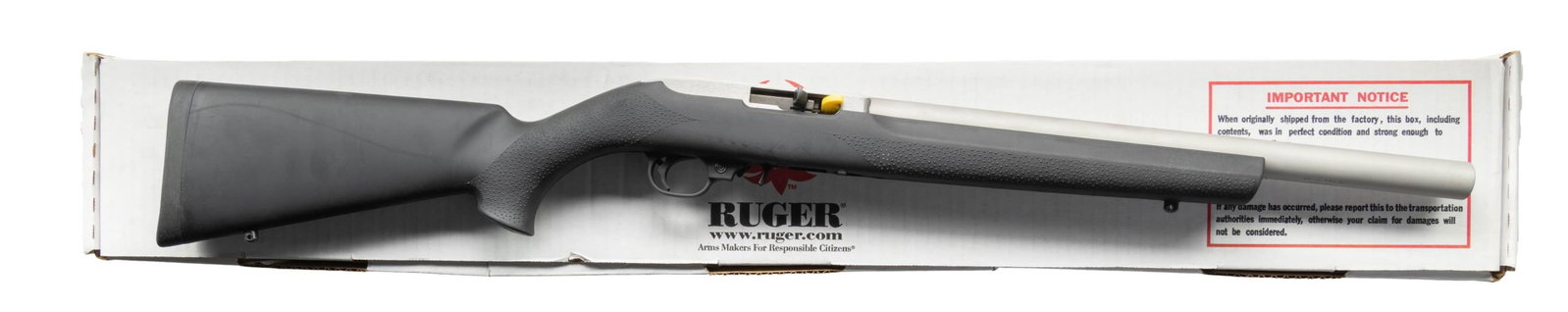 NEW, RUGER 10/22 SEMI-AUTOMATIC RIFLE WITH: INTEGRAL AWC ULTRA 2 SILENCER & ACCESSORIES. Cal. 22 (22 LR). S# 822-52189 (receiver) 121034 (silencer). Bbl. 16 1/4". Model 10/22 semi-automatic rifle mfg. by Ruger and subsequently fitted with an in