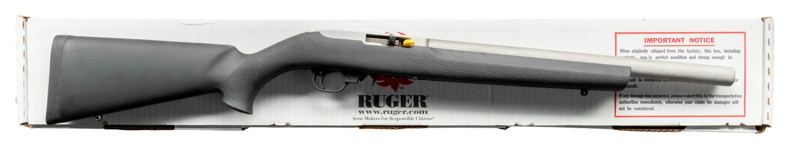 NEW, RUGER 10/22 SEMI-AUTOMATIC RIFLE WITH: INTEGRAL AWC ULTRA 2 SILENCER & ACCESSORIES. Cal. 22 (22 LR). S# 822-38552 (receiver) 120995. Bbl. 16 1/4" (with silencer). Model 10/22 semi-automatic rifle mfg. by Ruger and subsequently fitted with 