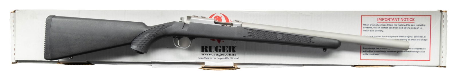NEW, RUGER MODEL 77/22 BOLT ACTION RIFLE WITH: INTEGRAL AWC ULTRA II SILENCER & ACCESSORIES. Cal. 22 (22 LR). S# 703-66741 (receiver) 121165 (silencer). Bbl. 17 5/8" (with silencer). Model 77/22 bolt action rifle mfg. by Ruger and subsequently fit