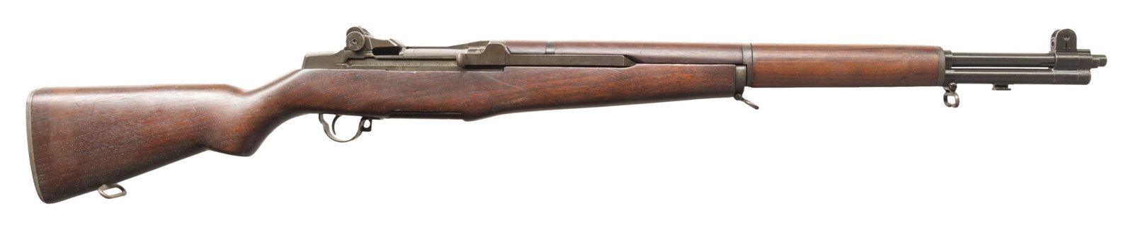 CORRECT U.S. HARRINGTON AND RICHARDSON M1 GARAND: SEMI-AUTO MILITARY RIFLE. Cal. 30-06. S# 5714570. Bbl. 24". Barrel is marked on the right side "HRA / 7-55". Throat and muzzle gauge 2.0. T105E1 aperture rear sight. Blade front sight with protective 