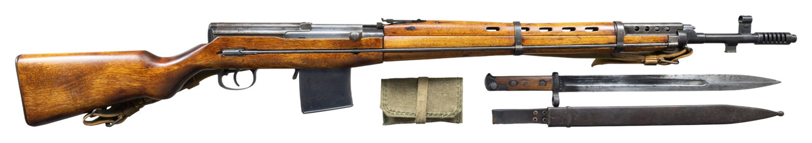 VERY RARE WW2 RUSSIAN SVT-38 SEMI AUTO RIFLE.: Cal. 7.62x54R. S# CG101 (Cyrillic). Bbl. 24 5/8". Post front sight with hood. Tangent rear sight graduated to 1500m. Rare SVT-38 precursor to the more famed SVT-40 rifle but the 38 was made in far few