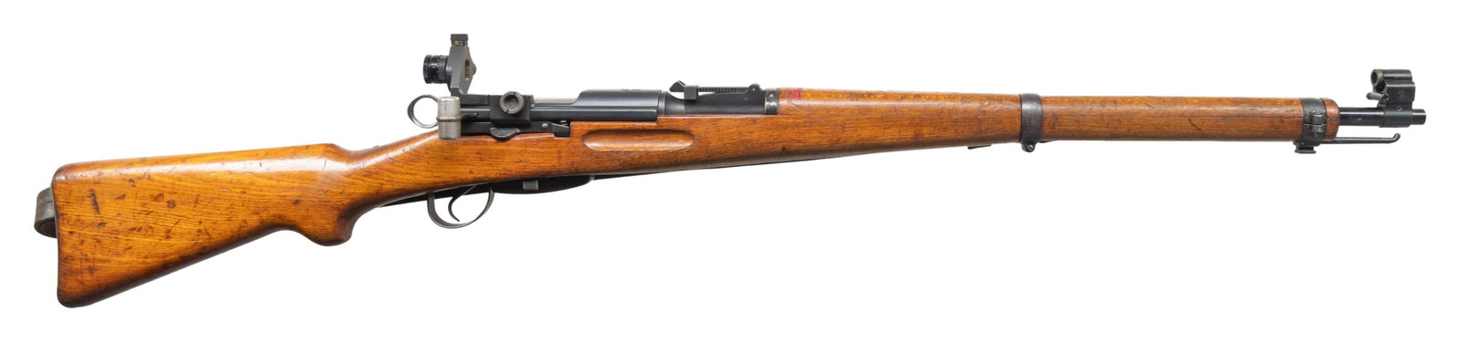 SWISS K31 STRAIGHT PULL TARGET RIFLE.: Cal. 7.5 French. S# 893061. Bbl. 25 5/8". Standard K31 military rifle with Swiss diopter sights & standard military tangent rear sight. All visible matching numbers with bbl. appearing armorer force m