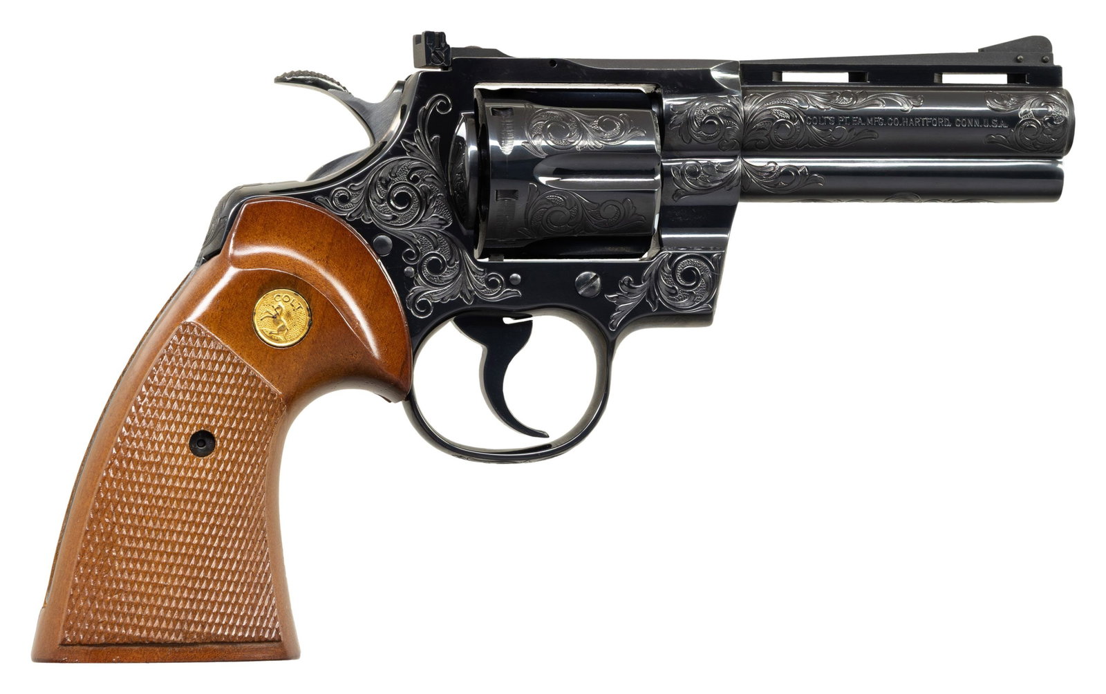 CASED FACTORY "C" ENGRAVED 4" COLT PYTHON DA - 2