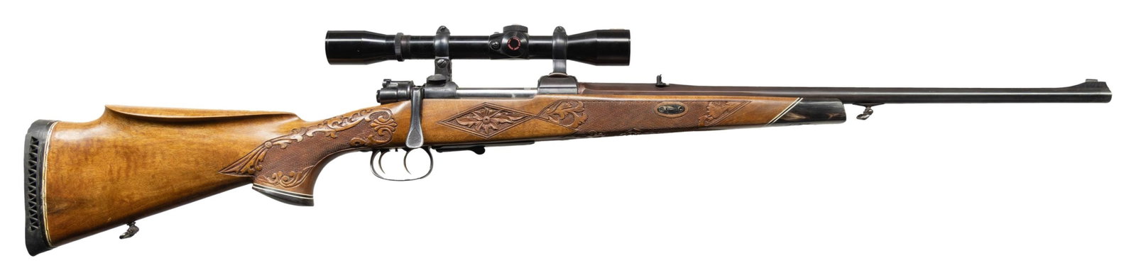 C. BARGHOLZ OF HARBURG, GERMANY MAUSER SPORTING: RIFLE. Cal. 8mm Mauser. S# 9240. Bargholz built a nice rifle here with a 22" round to octagon bbl with integral solid matted rib that extends into the ramp with a bead front sight mounted. The breech 