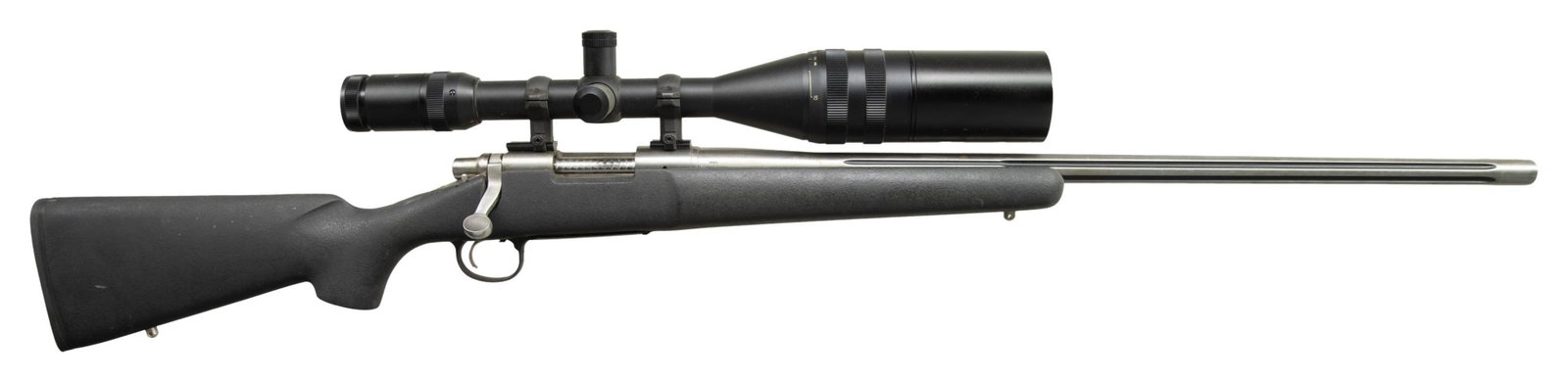 REMINGTON MODEL 700 ETRONX VS SF BOLT ACTION: VARMINT RIFLE. Cal. 243 Win., uses an electronic primer. S# EG000331. 26" fluted varmint weight bbl. Stainless steel receiver with textured black aluminum bottom metal. Millett 30mm tube 6-25x56 matte