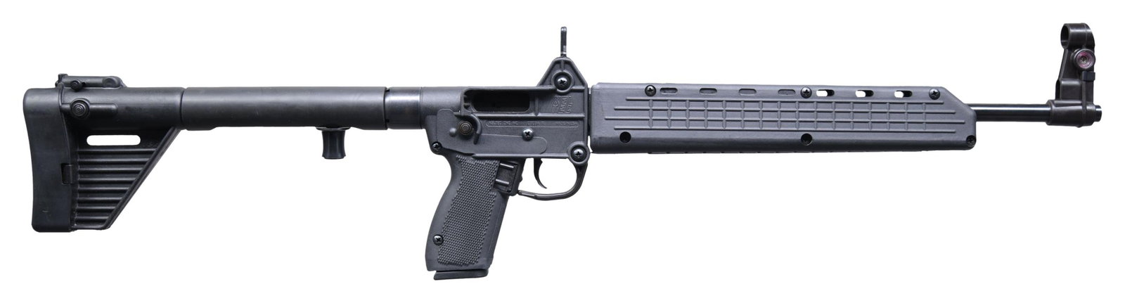 1ST GENERATION KEL-TEC SUB-2000 SEMI-AUTOMATIC: RIFLE WITH FACTORY BOX. Cal. 9mm. S# ECU97. Bbl. 16". 1st generation Sub-2000 semi-automatic rifle mfg. by Kel-Tec. Standard markings on frame, denoting the model and cal. designations, as well as Kel