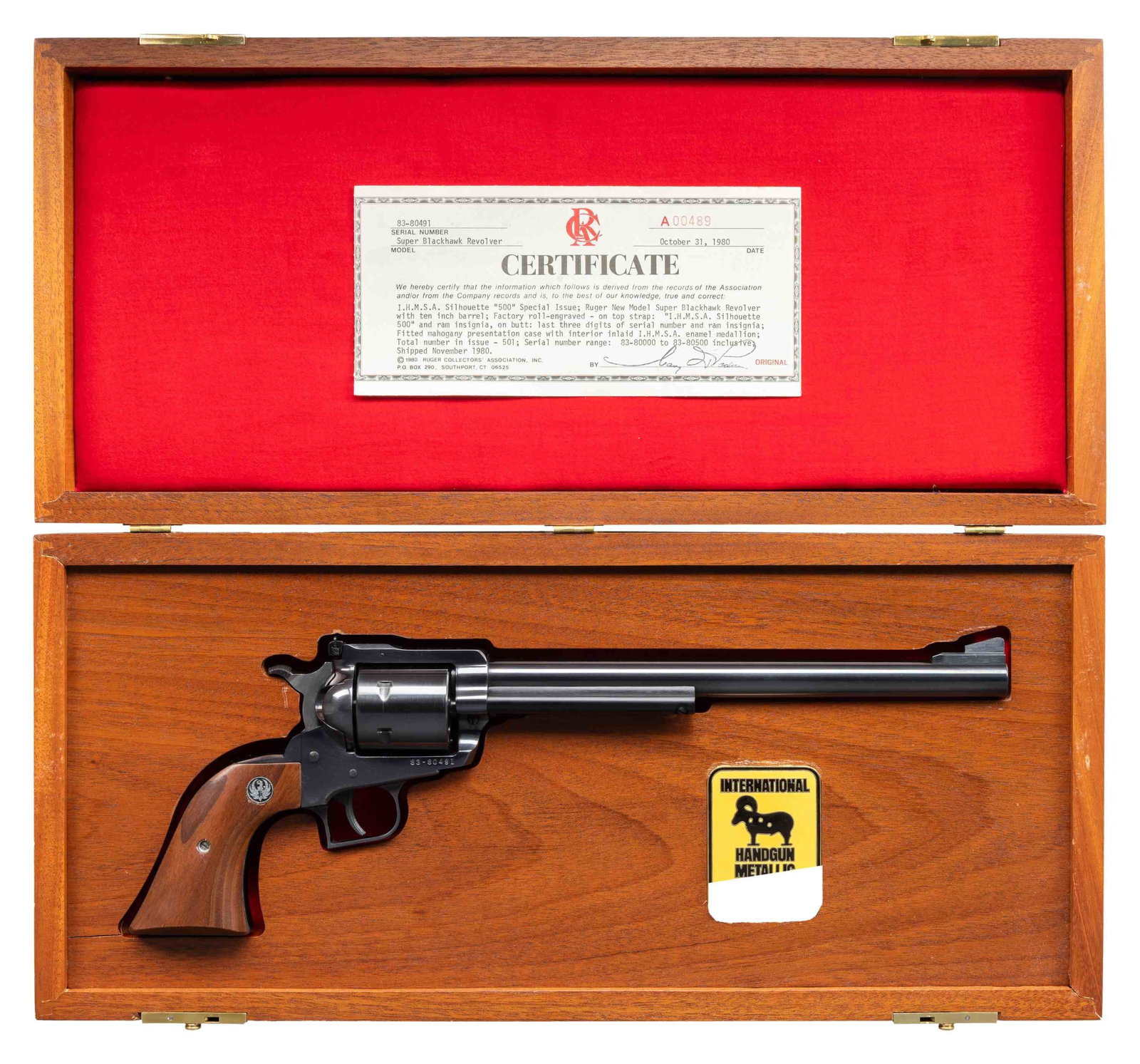 RUGER 1 of 500 IHMSA SUPER BLACKHAWK REVOLVER WITH (1 of 3)