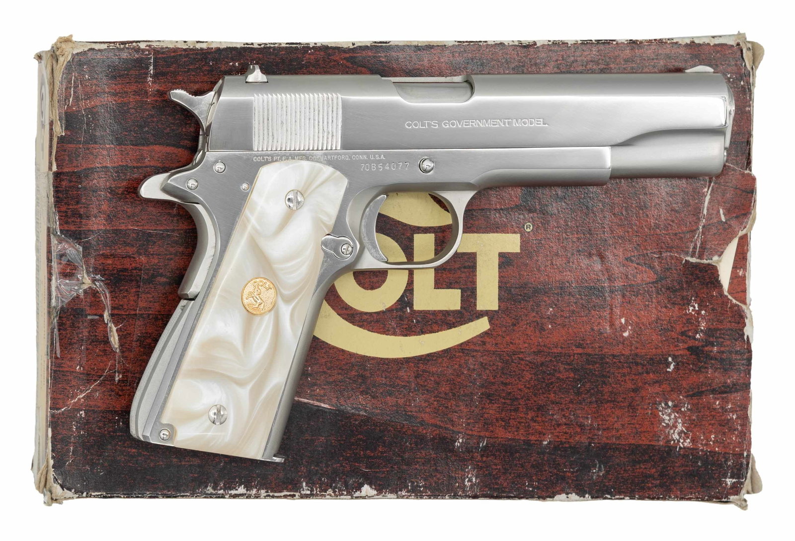NICKEL, COLT MARK IV SERIES 70 SEMI AUTO PISTOL (1 of 2)