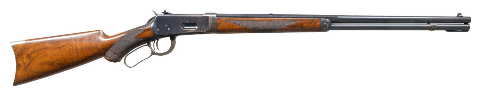 SPECIAL ORDER DELUXE TAKEDOWN WINCHESTER 1894: LEVER ACTION RIFLE. Cal. 32 WS. S# 441641. Mfg in 1909. Bbl. 24" Nickel steel part rd - oct. of with dovetailed Lyman white bead front sight. Factory plugged rear dovetail. Lyman receiver sight. Set t