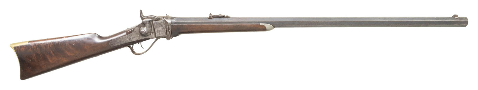 EARLY SHARPS METALLIC CARTRIDGE SPORTING RIFLE.: Cal. 40 2 1/2". S#. C53100. This variant is an early example sporting rifle which would go on to be called the Model 1874 in later years. It was invoiced to Sharp's dealer, M.L. Rood of Denver, CO, No