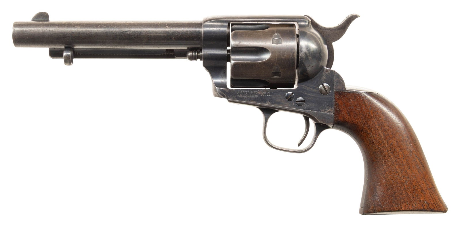RARE "ALL BLUE" COLT "ARTILLERY" PUBLISHED IN: "THE SINGLE ACTION ARMY REVOLVER" EX-RON GRAHAM COLLECTION. Cal. 45 S# 3433. Pictured and described in detail on page 244, Collection of Ron Graham. Finished in full blue, this "Artillery" revolver #3