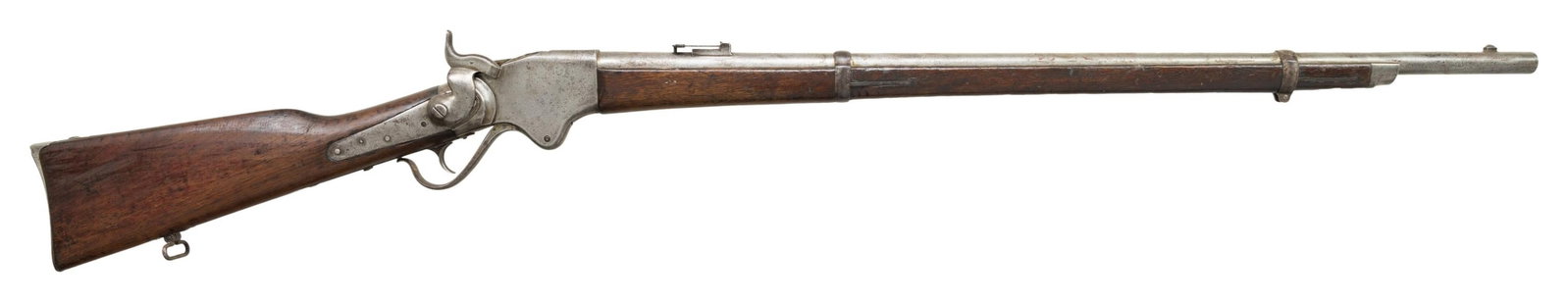 SPRINGFIELD ARMORY CONVERSION OF A SPENCER CARBINE: TO INFANTRY RIFLE. Cal. 50 RF. S# 18618. The conversions of these rifles were conducted in 1871 by Springfield Armory. Approx 1100 were performed. It was fitted with a 32.5" 3-groove 50 RF bbl. The ba