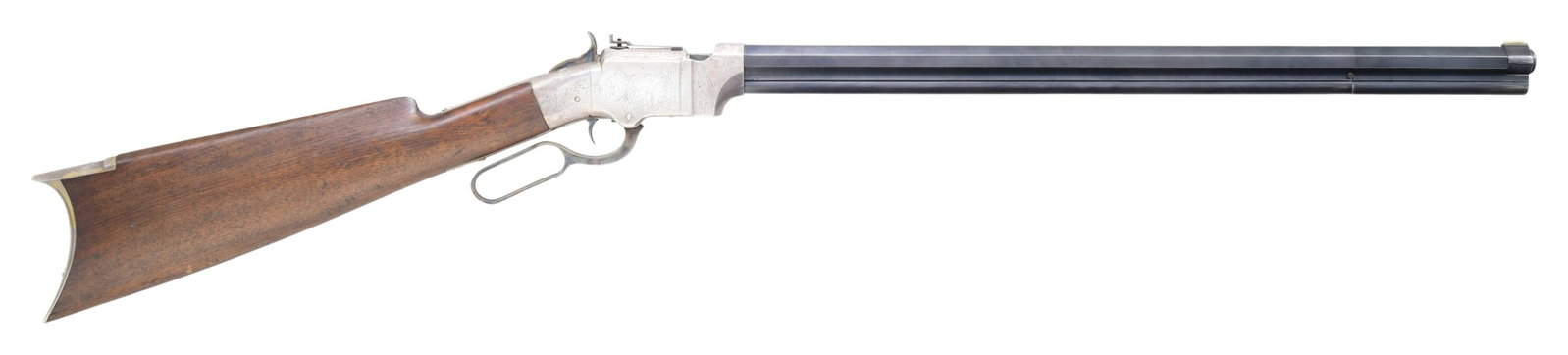 RECREATION OF ENGRAVED NEW HAVEN ARMS VOLCANIC: CARBINE. Cal 41. S# 18. Original examples were manufactured in 1857, this facsimile made by unknown craftsman in standard configuration of original, 21" octagonal barrel, full length loading tube, "NE
