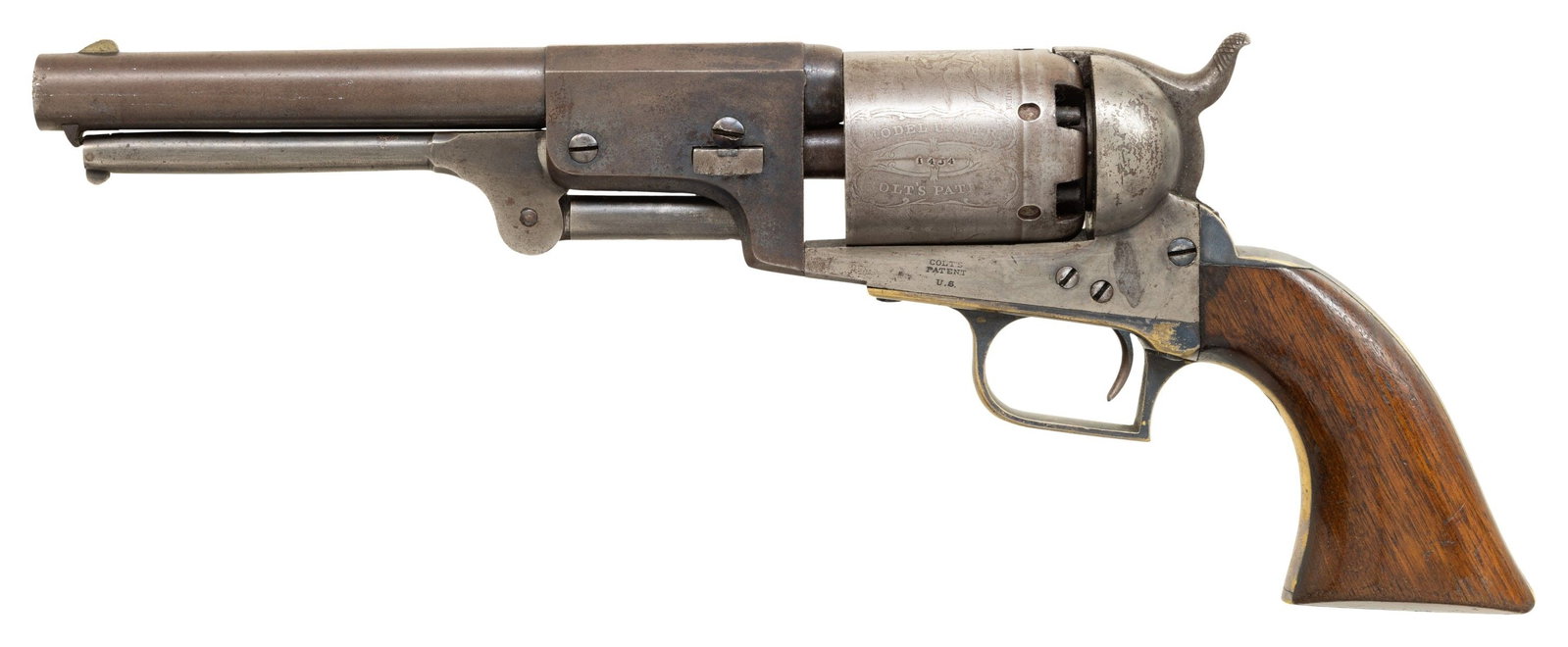VERY FINE & VERY EARLY 1st MODEL COLT DRAGOON: REVOLVER. Cal. 44. S# 1434. This revolver was made in Hartford in 1848; the 1st Hartford civilian dragoon was S# 1341, the earliest revolvers are very rare and this is among the finest survivors