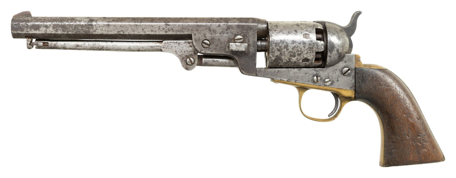 RARE "AS FOUND" AUGUSTA MACHINE WORKS REVOLVER.: Cal. 36. S# 7. Probably the rarest and the most understood of all Confederate manufactured revolvers is what we designate as "Augusta Machine Works" revolver. The name is based on antidotal account by