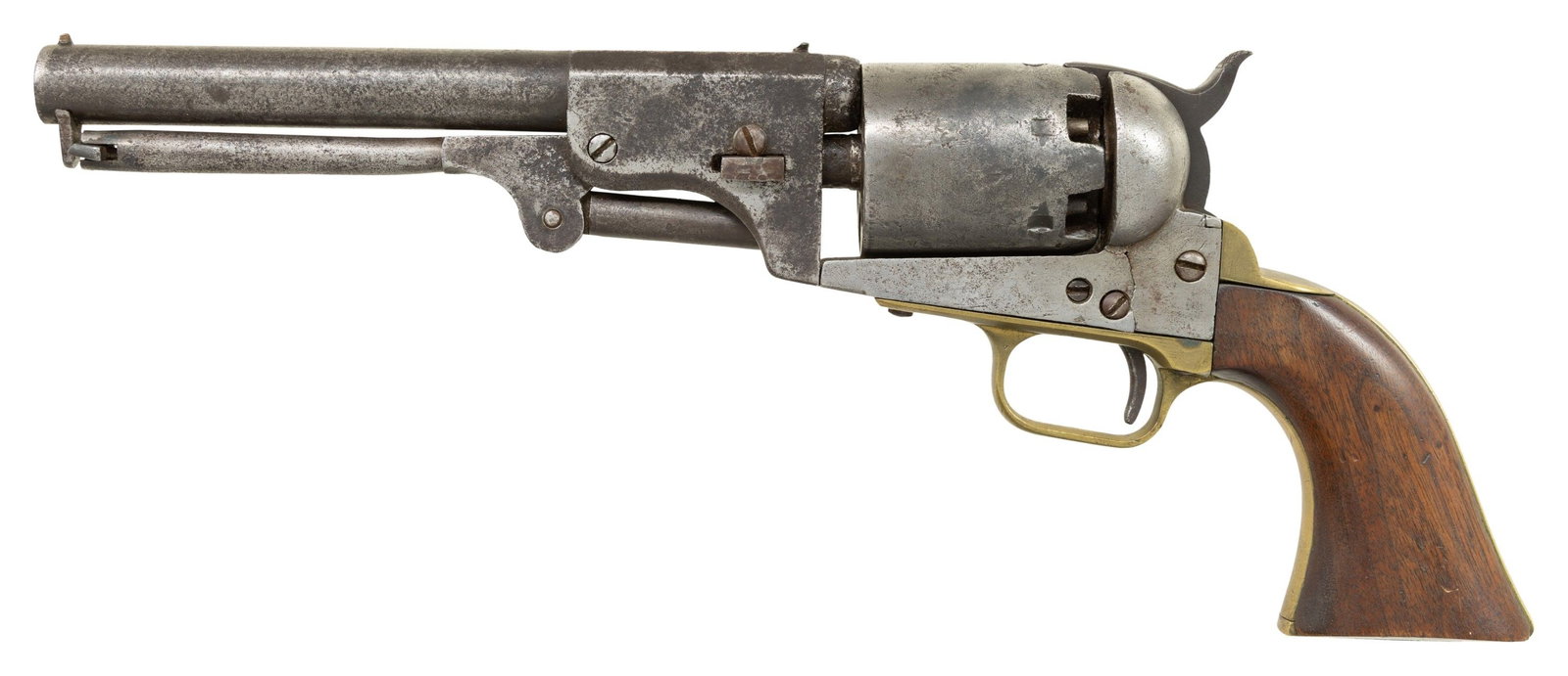 RARE LANCASTER TEXAS, CLARK & SHERRARD REVOLVER.: Cal. 44. S# 241. This is a rare Texas revolver utilizing machinery and some parts from Civil War Tucker & Sherrard wartime manufacture. For many years these revolvers were thought made during the Civi