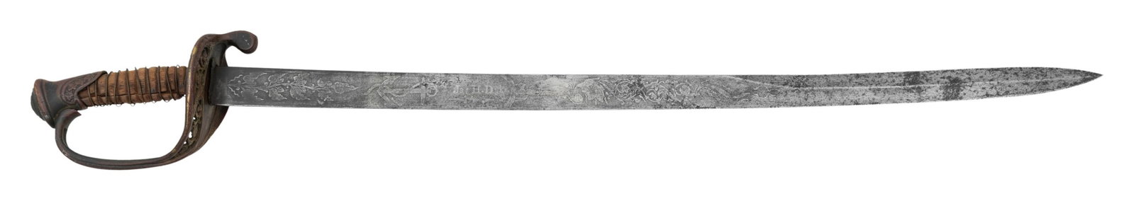 VERY RARE INSCRIBED BOYLE & GAMBLE CONFEDERATE: NAVAL OFFICER'S SWORD, MIDSHIPMAN JAMES DYKE, CSS FLORIDA. There are only 3 documented Boyle & Gamble CSN officer's known, and only 2 are inscribed. Sword was made mid-1862 when James Dyke was serving
