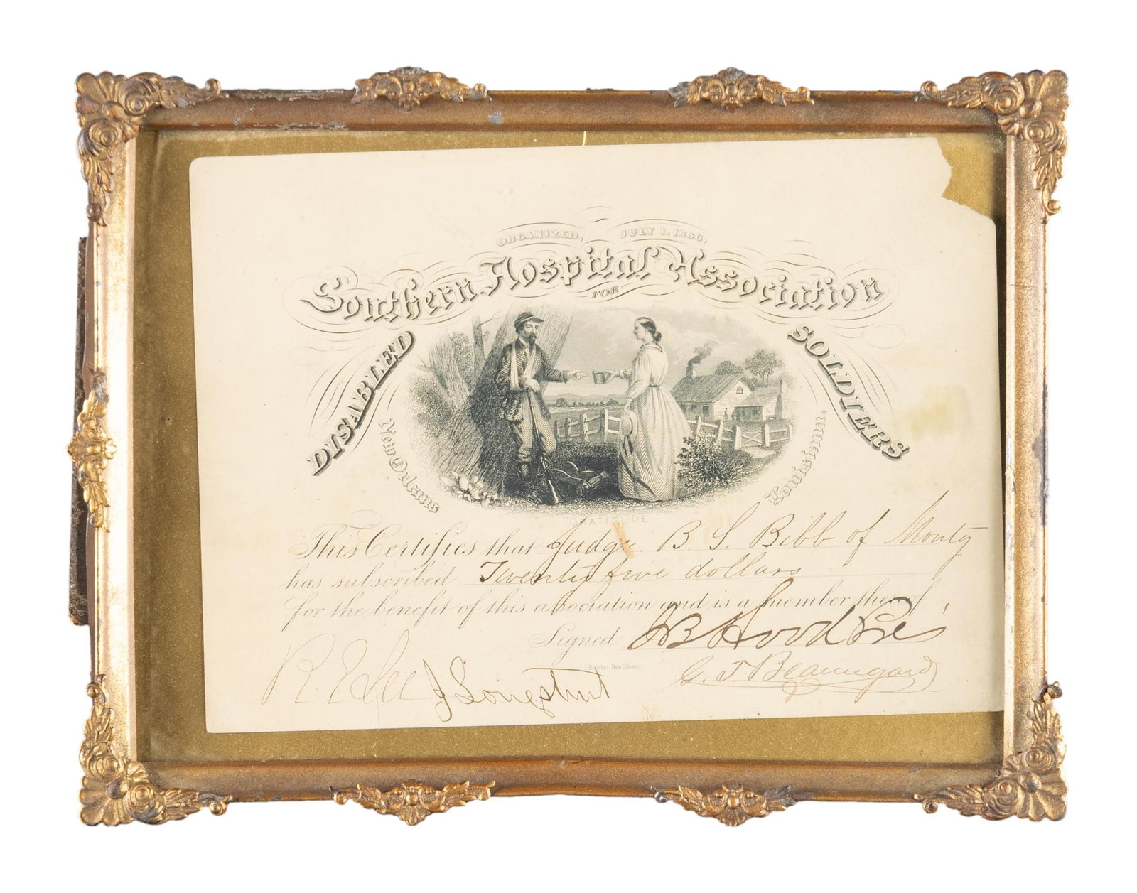RARE ILLUSTRATED CERTIFICATE SIGNED BY CONFEDERATE (1 of 1)