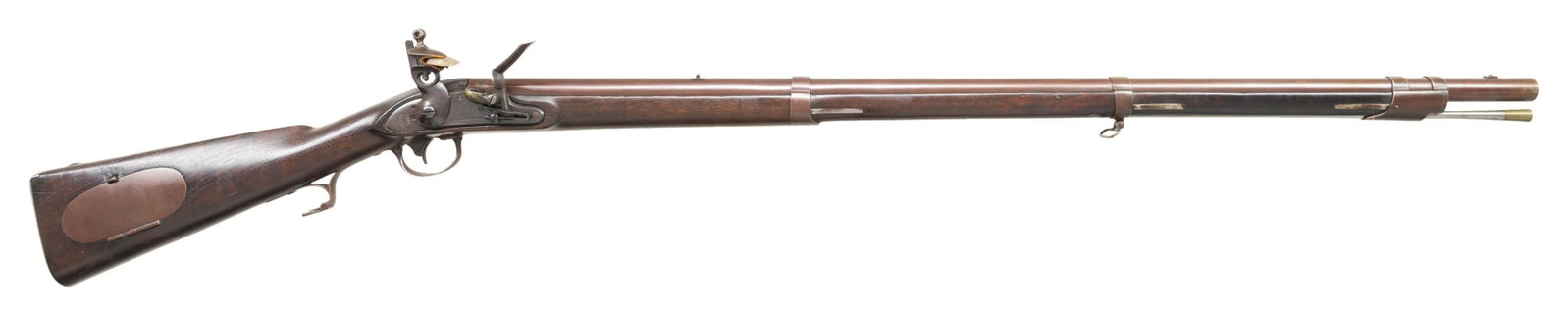 US M1817 FLINTLOCK COMMON RIFLE BY R & JD JOHNSON.: Cal. 54. Approx 3000 contract US M1817 Common Rifles were mfg by the Johnsons from 1824-27. This example has the first style lock marking with "1825" date. It is built with a 36" round bbl with iron b