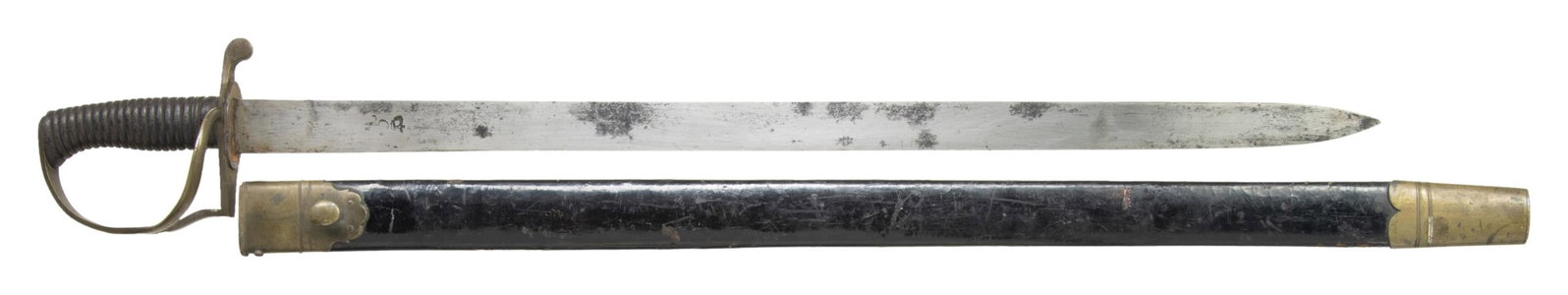 BRITISH EARLY 19TH CENTURY SWORD INSCRIBED TO THE: SHIP PLEIAD. This pattern of sword was popular with the British military as well as merchant vessels during the early 19th Century and ultimately became the pattern 1861 Hospital Corpsman sword and th