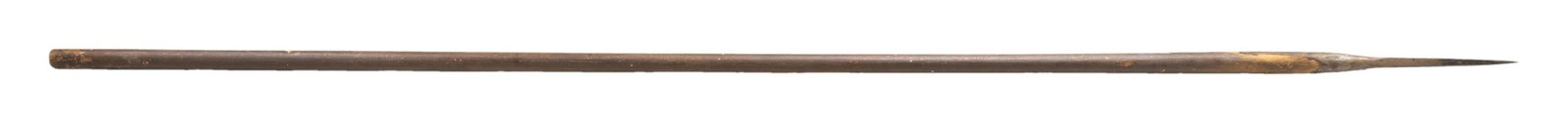 EARLY AMERICAN OR EUROPEAN NAVAL BOARDING PIKE.: A very good example of a 10" unmarked diamond shaped head with 5" langets that attach to the 7' haft that appears original. CONDITION: the iron has an overall pleasing dark patina. Haft has some crack