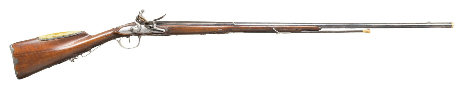 FINE FRENCH FLINTLOCK FOWLER BY DUON OF NANCY.: Cal. 20 bore. The Duon name first appears in a 1795 census listing Antoine Duon as an armorer that entered Nancy, France in 1783, was 37 years old at the time of the census. The Duon family name