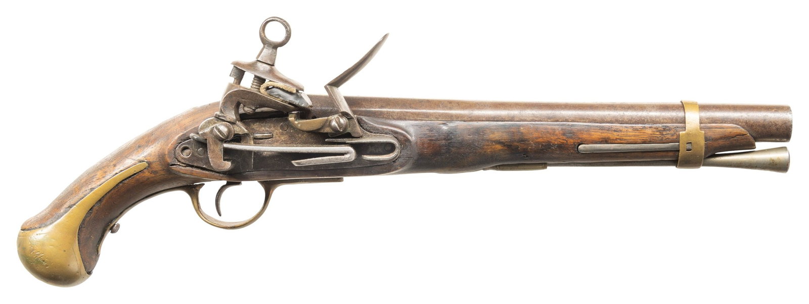 RARE 1814 DATED MEXICO CITY MADE PATTERN 1780: MIQUELET CAVALRY PISTOL. Cal. 72. S# 5613. Mexican made military pistols are very rare, pistol is well marked noting F.M. (fabricated Mexico City). The R with crown is "real" for royal. In 1814 Mexico