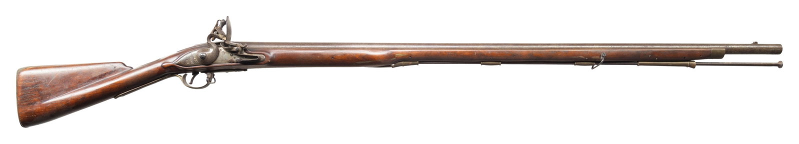 HIGH QUALITY BICENTENNIAL REV WAR REPRO. STOWE: 2ND MODEL BROWN BESS FLINTLOCK MUSKET. Cal. 72. NSN. 58.5" overall, 42" tapered round barrel, musket is excellent detailed copy of 2nd model British Brown Bess. Made for bicentennial reenactors. Lock