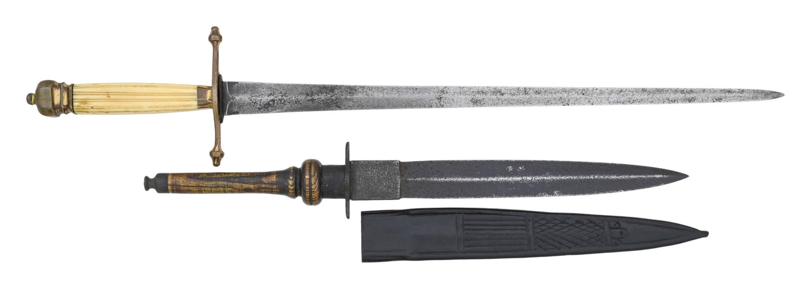 EUROPEAN PLUG BAYONET AND ANGLO-AMERICAN DIRK. (1 of 2)