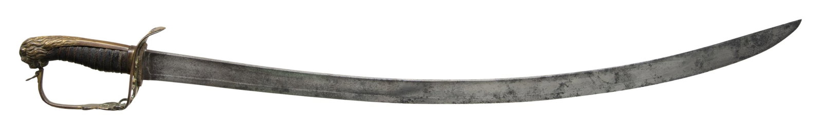 BRITISH PATTERN 1803 INFANTRY OFFICER'S SWORD.: This early 19th century sword has a curved single edge blade with a fuller that runs close to the full length with double sided fine line engraving of floral vines over a royal crown and "GR" cypher