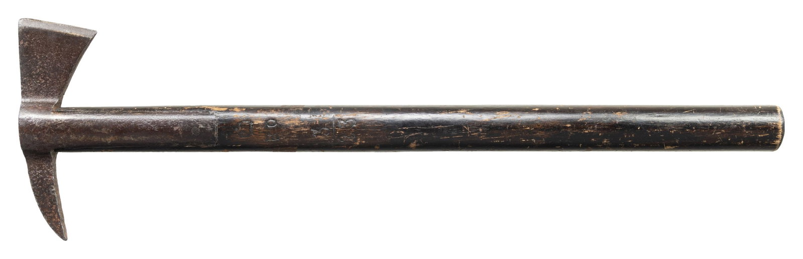 POST WAR OF 1812 ERA BRITISH NAVAL BOARDING AX.: A fine British boarding ax from around the first quarter of the 19th century. The ax measures 25" overall and the head measures 7 1/2" bit to point. The bit extends for 2 5/8" and the langets on each