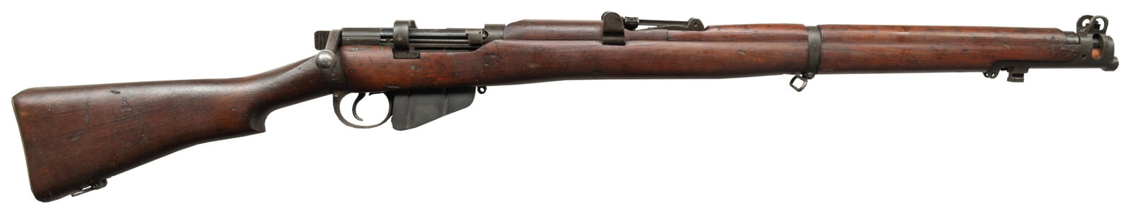 LITHGOW NO.2 IV* BOLT ACTION TRAINING RIFLE.: Cal. 22 LR. S# B5289. Bbl. 25 1/2". Standard SMLE sights. Matching numbers on receiver, bolt & nosecap as-arsenal renumbered. Rear sight is mismatched & other parts appear unnumbered. Australian No.