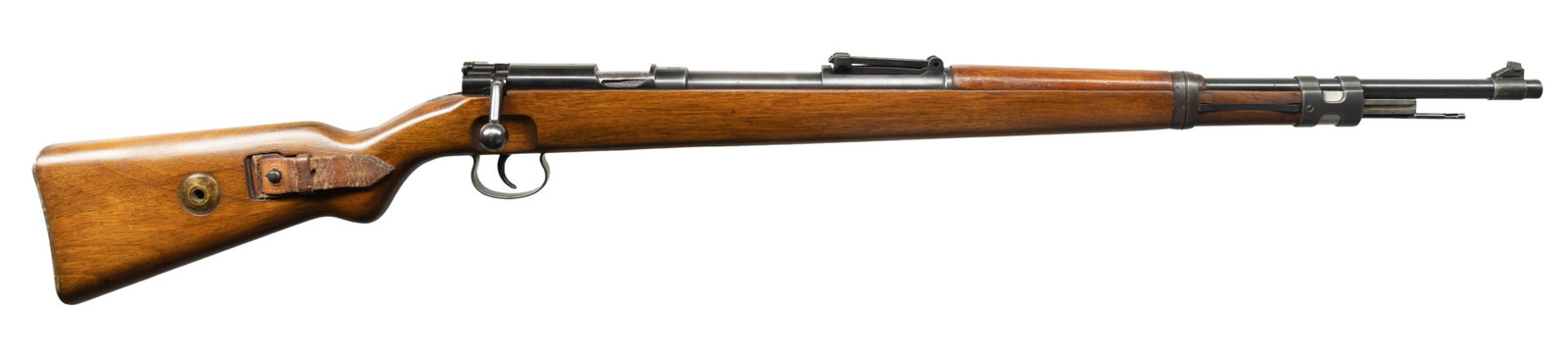 MAUSER KKW BOLT ACTION TRAINING RIFLE.: Cal. 22 LR. S# 496. Bbl. 26". Blade front sight without hood. Tangent rear sight graduated to 200m. Matching numbers on bolt handle & bbl. Other parts appear unnumbered. WW2 era German training rifle 