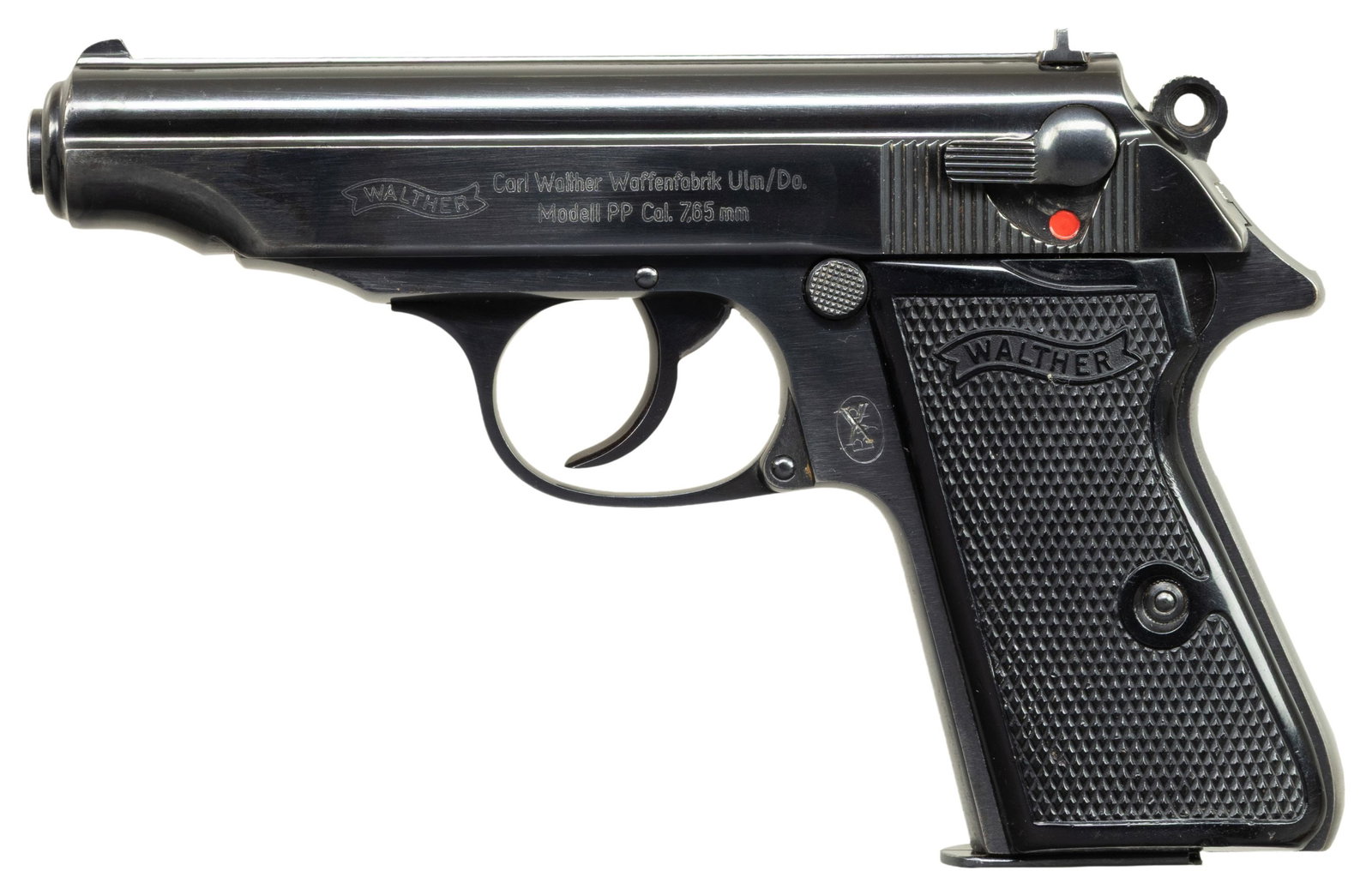 BAVARIAN STATE POLICE MARKED WALTHER MODEL PP: SEMI-AUTOMATIC PISTOL. Cal. 32 ACP. S# 66725. Bbl. 3 13/16". Model PP semi-automatic pistol mfg. by Walther in West Germany. Left side of the slide is marked with the Walther banner logo, followed by